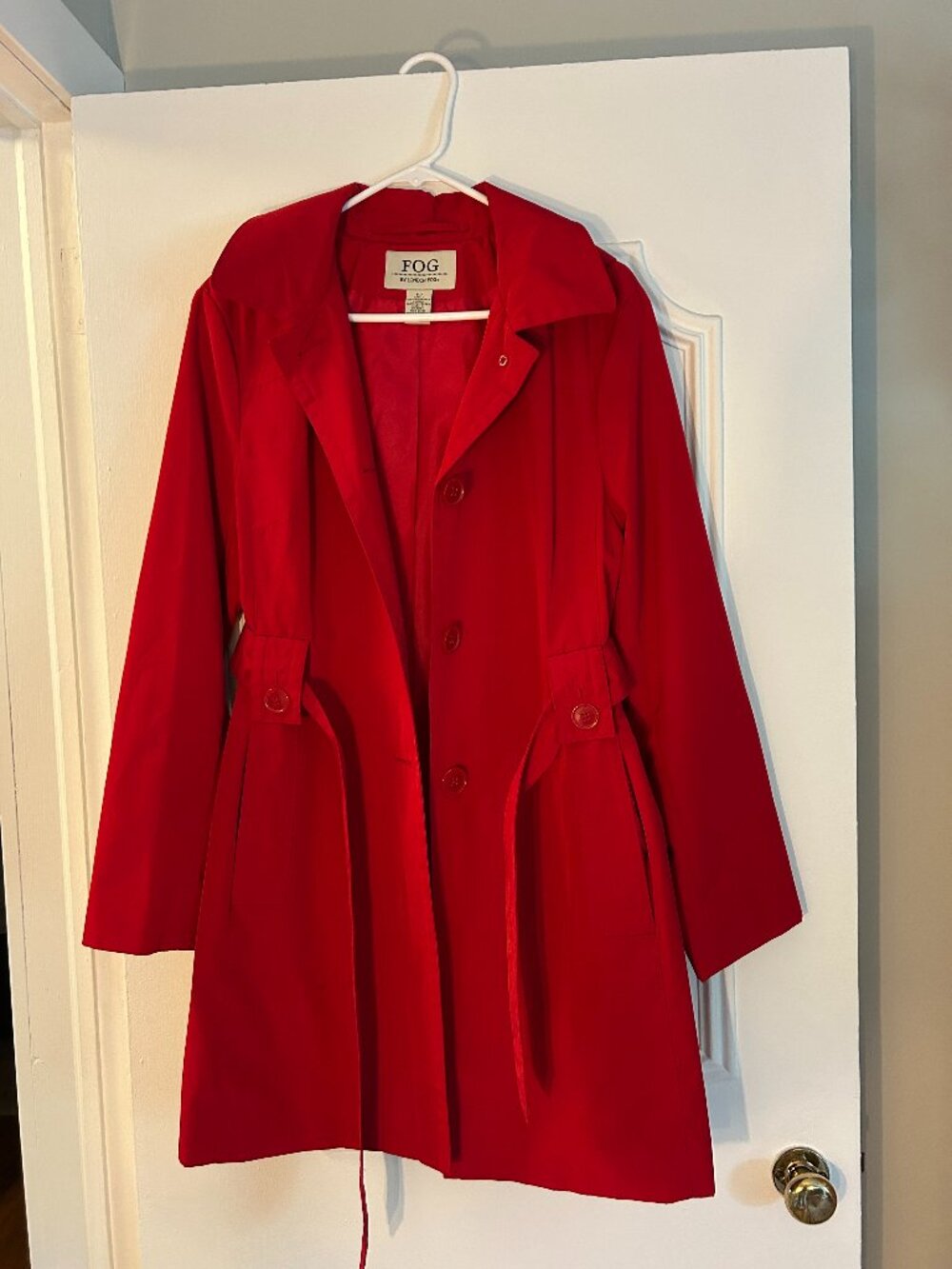 London Fog Red Trench Raincoat w/ Removable Hood & Belt Women's Large
